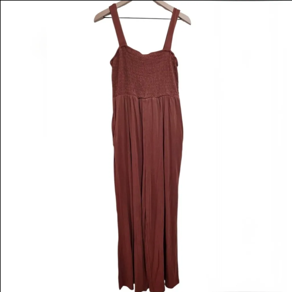 Automet Jumpsuit Smocked Sleeveless Brown Large - Image 3