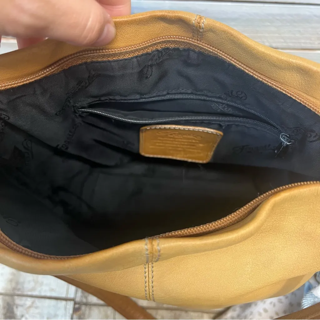 Vintage Fossil Leather Shoulder Bag Mustard Yellow Slouchy Hobo Tote 753C82 9x10 - Image 7