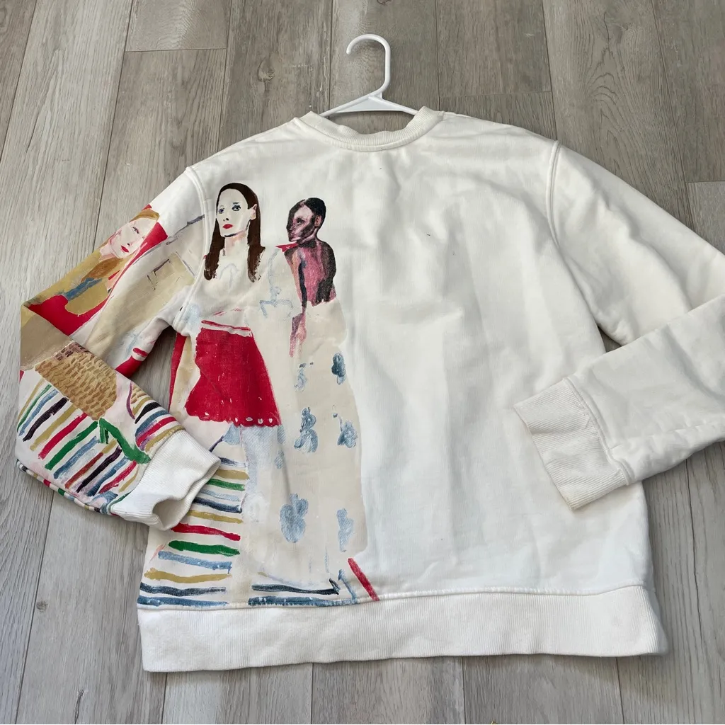 Zara Xevi Sola Sweatshirt art womens White (small) oversized artsy colorful - Image 7