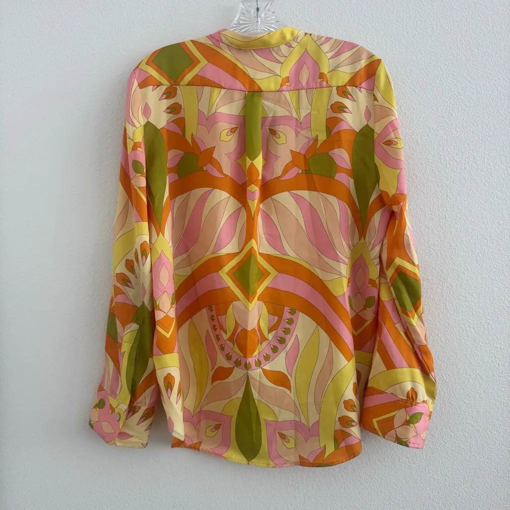 Zara Multicolor Abstract Patterned Button Blouse Size: XS - Image 8