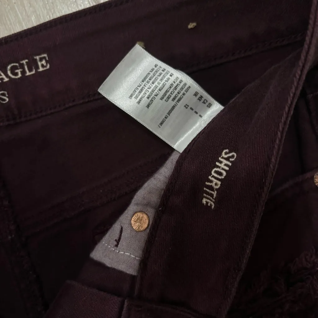 American Eagle y2k Lowrise Maroon Shortie Shorts - Image 3