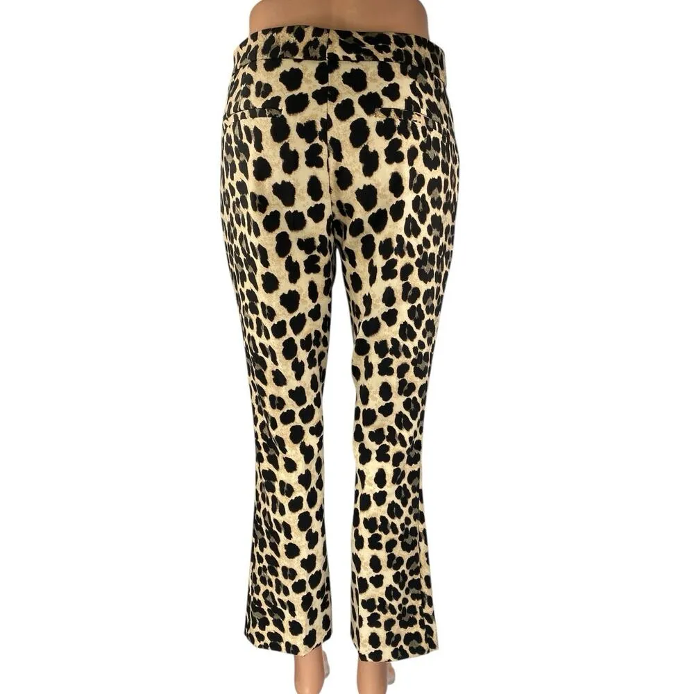 Zara Beige Black Leopard Animal Print High Rise Flare Bootcut Trousers Pants XS - Image 3