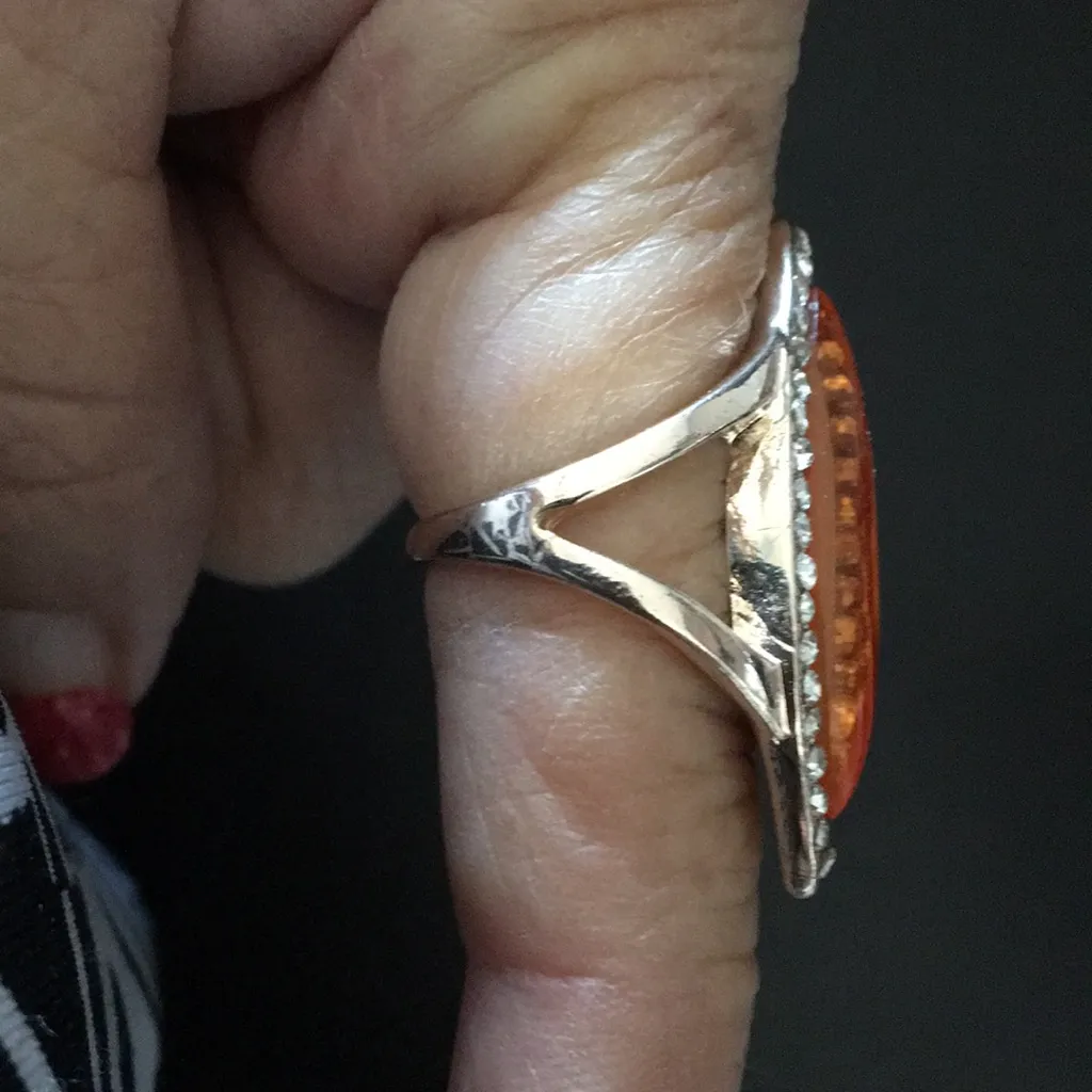 Badgley Mischka Orange Stone Statement Ring w Crystals - Image 2