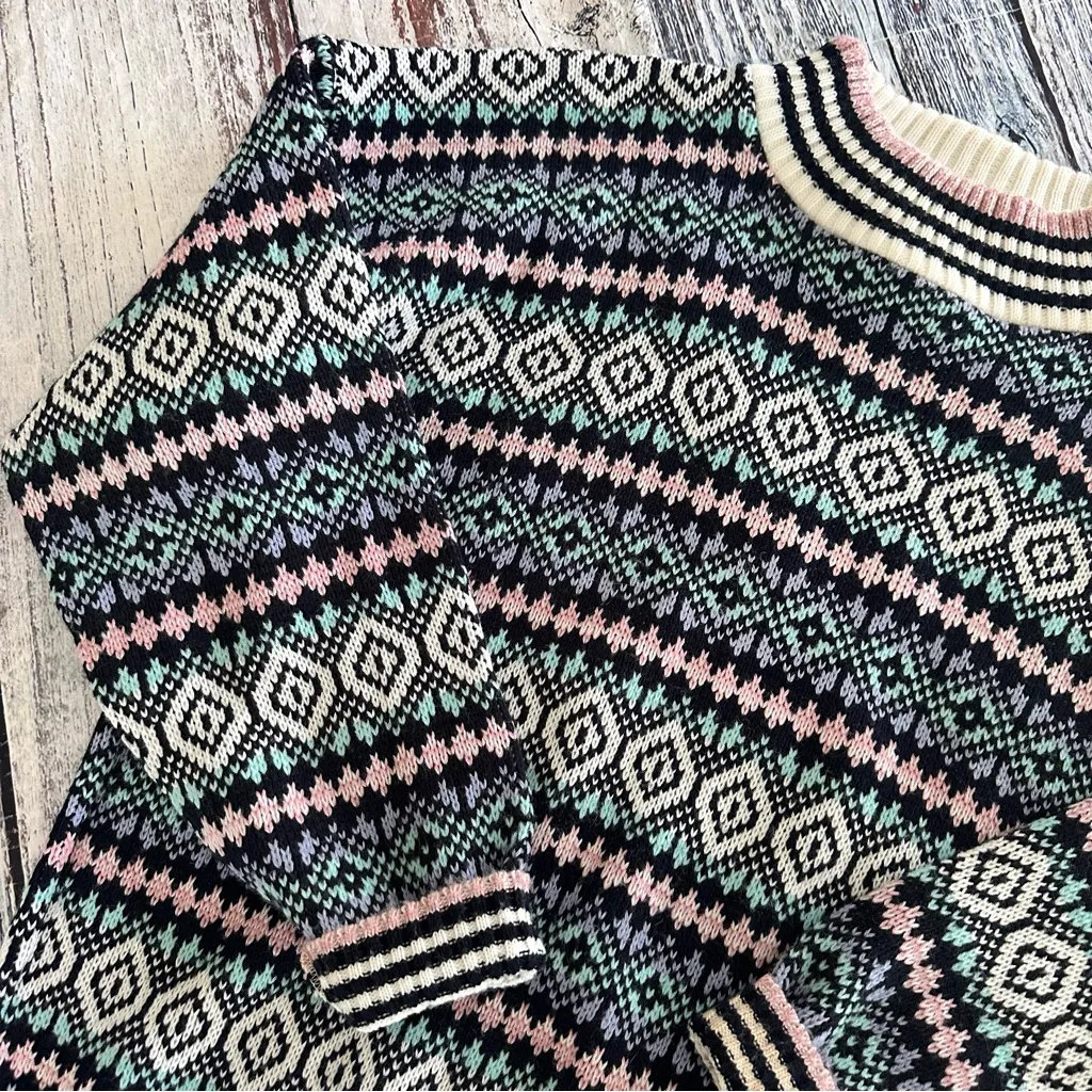 Vintage 80’s Clifton Place Geometric Patterned Sweater Black Size M - Image 3