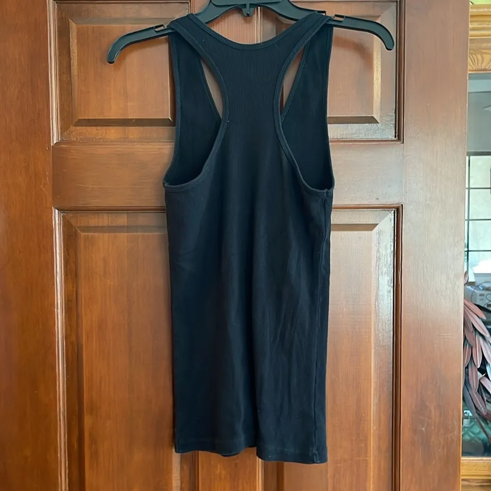 American apparel Black ribbed stretchy  Tank Top with Heart Baseball Design - Image 5