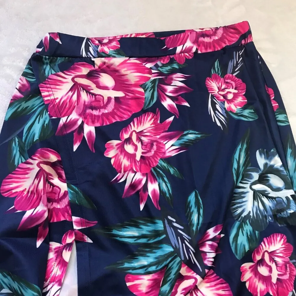 Unbranded Floral High Slit Maxi Skirt Women's Size XL Swim Cover Blue Pink Green - Image 5