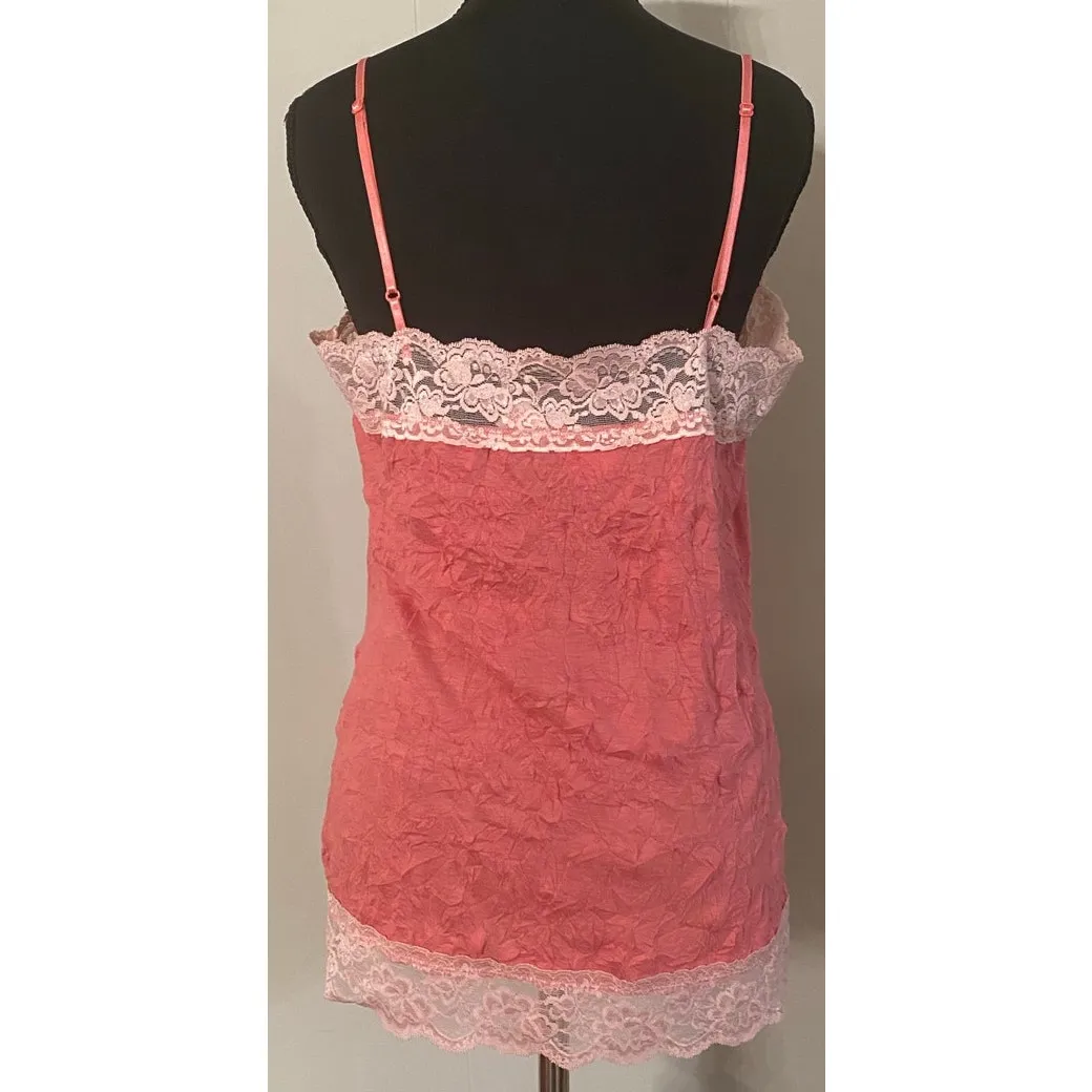 Xhilaration Pink Lace Trim Crinkle Slip Cami Y2K Lingerie Top XL Balletcore - Image 2