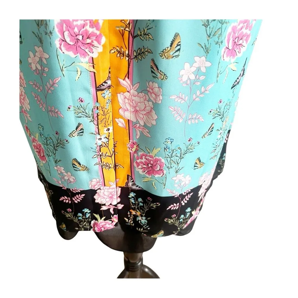 Rose + Olive Sleeveless Blouse Size 1X NWT Floral Pattern Round Neck Teal Spring Pink - Image 7