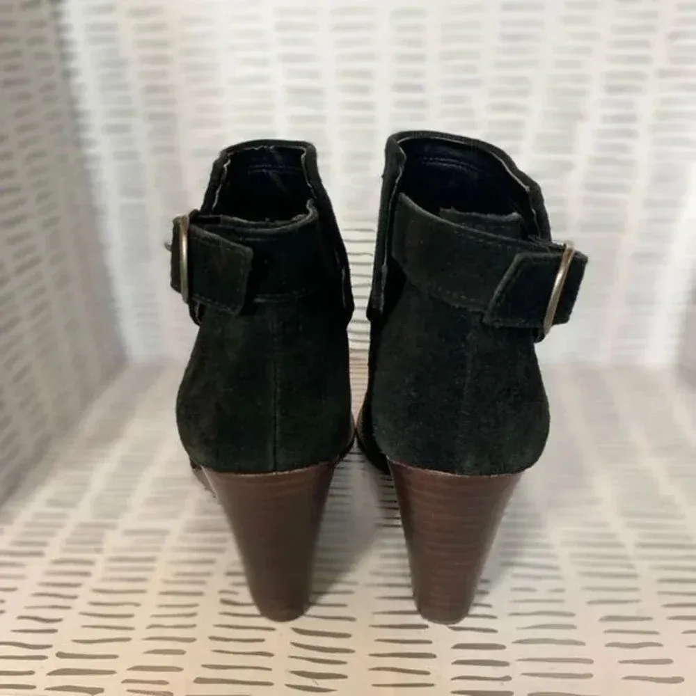Lucky Brand Yasine‎ Black Suede Slip On Ankle Booties Womens Size 6 Wedge Heel - Image 5