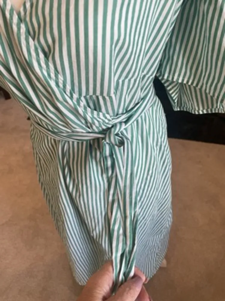 Velvet by Graham & Spencer Jayel Cotton‎ Stripe Wrap Dress Green Wrap Size XS - Image 5