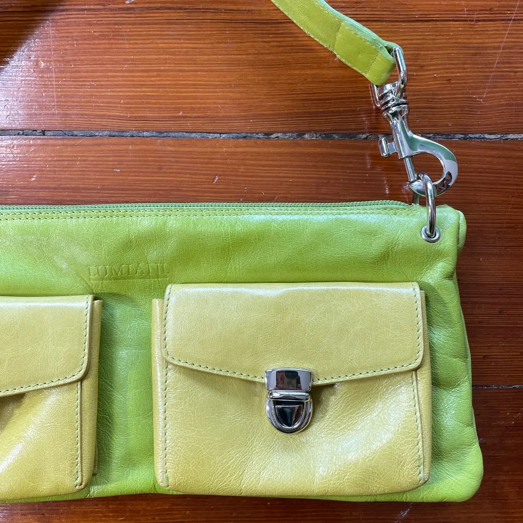 Lumiani Neon Green & Yellow Leather Bag / Made in a Italy - Image 5