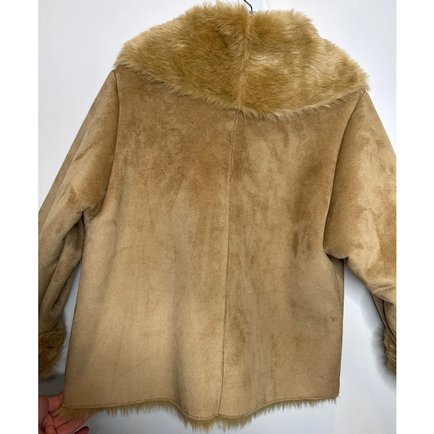 NWT Mixit Retro Faux Suede Fur large shawl collar Jacket coat Camel Brown large - Image 6