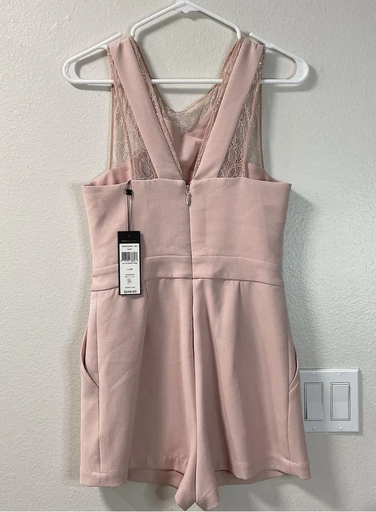 BCBGMaxAzria Linn Blush Pink Sleeveless Sheer Lace Mini Romper Women's Medium - Image 3