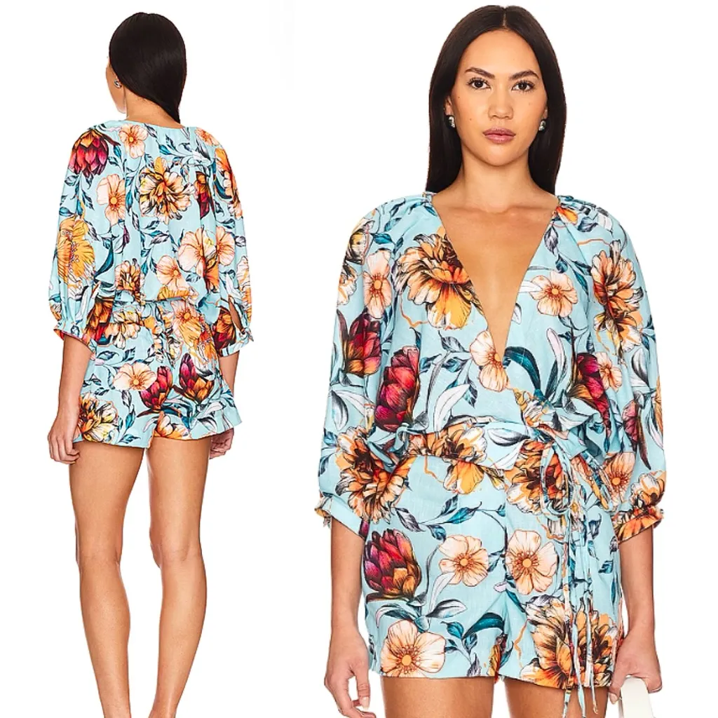 Agua Bendita X Revolve Linnea Romper‎ in Doux Blue Floral NWT size S - Image 2
