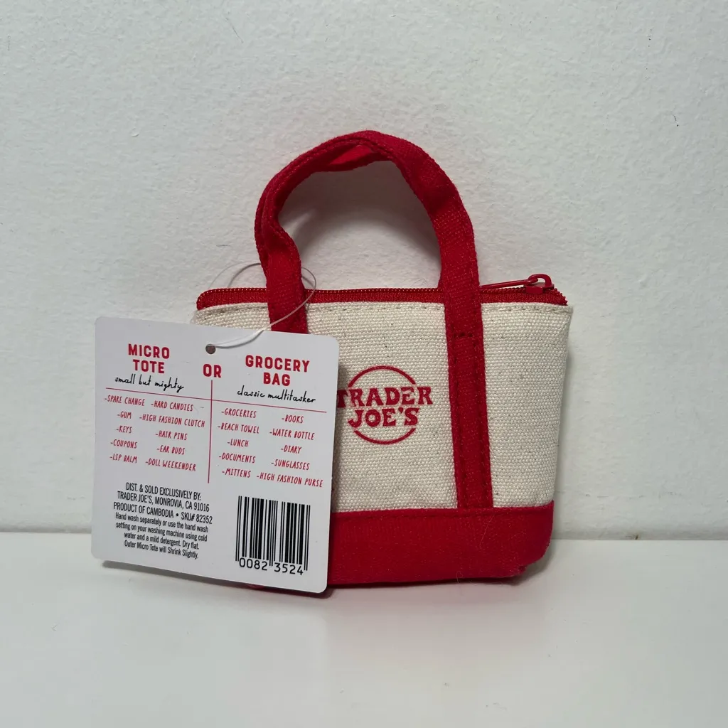 Trader Joe’s Canvas Micro Mini Tote with Reusable Grocery Bag Charm Red - Image 3