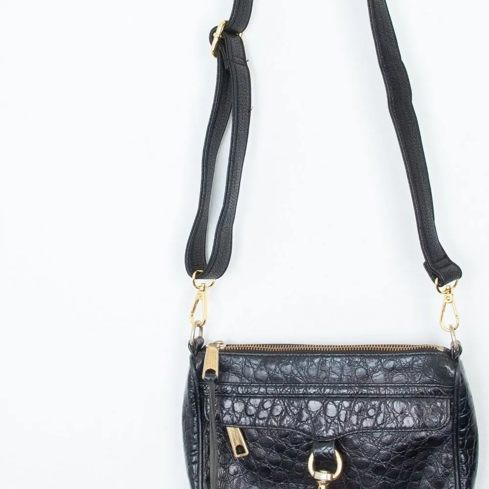 Rebecca Minkoff Mini Mac Crocodile Crossbody Bag Black Adjustable Strap Edgy - Image 2