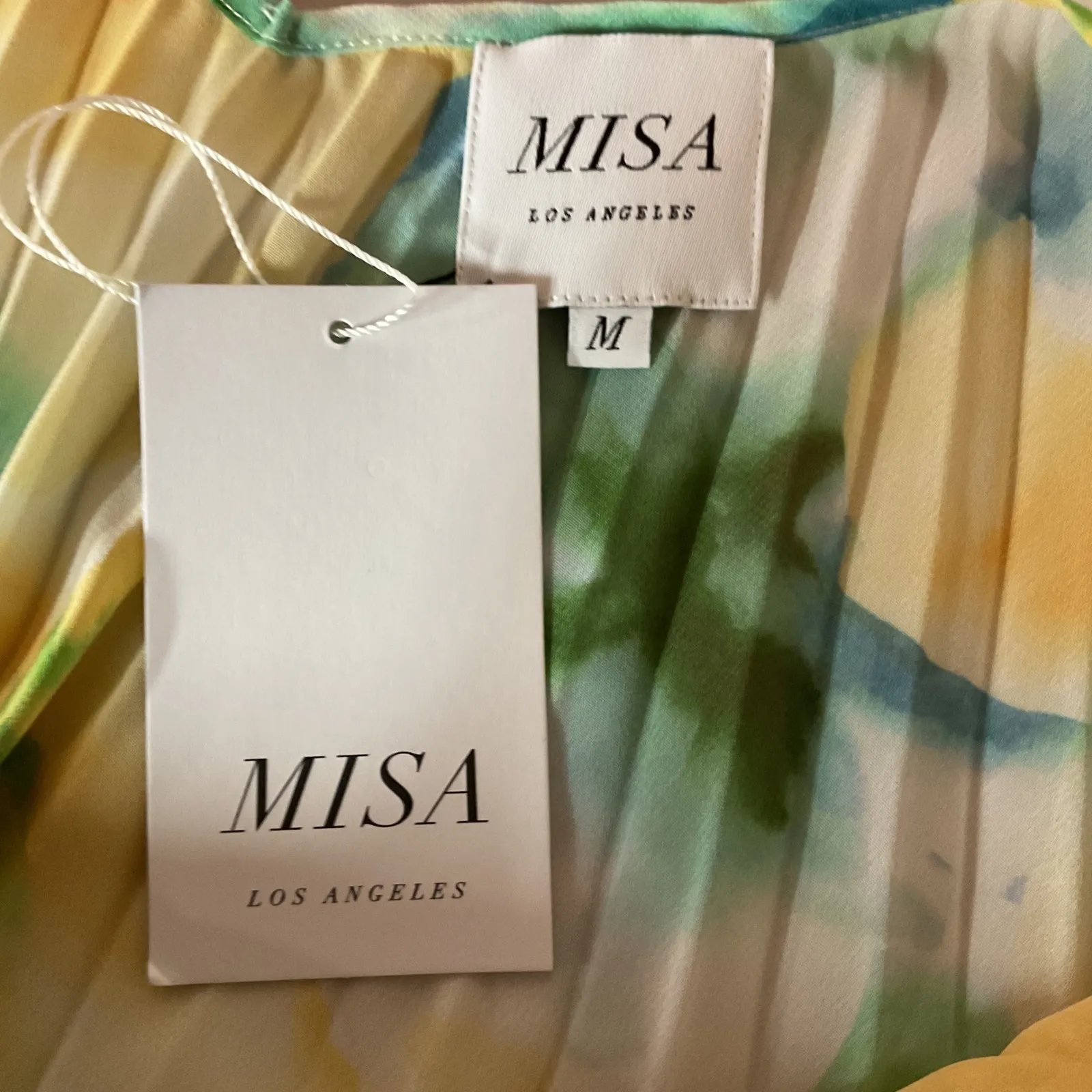 Misa Noemi Top Citron Watercolor V Neck Sleeveless Pleated Chic Blouse Sz M NWT - Image 8