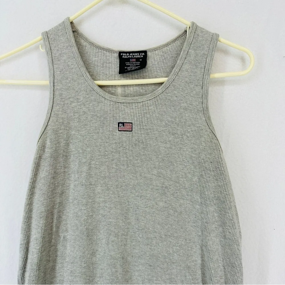 Ralph Lauren Midi Dress Sleeveless Size M Gray 100% Cotton - Image 2