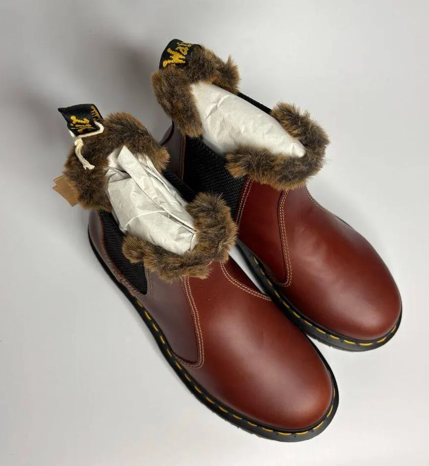 Dr. Martens 2976 Leonore Abruzzo WP Leather Faux Fur Lined Chelsea Boots - Brown - Image 6