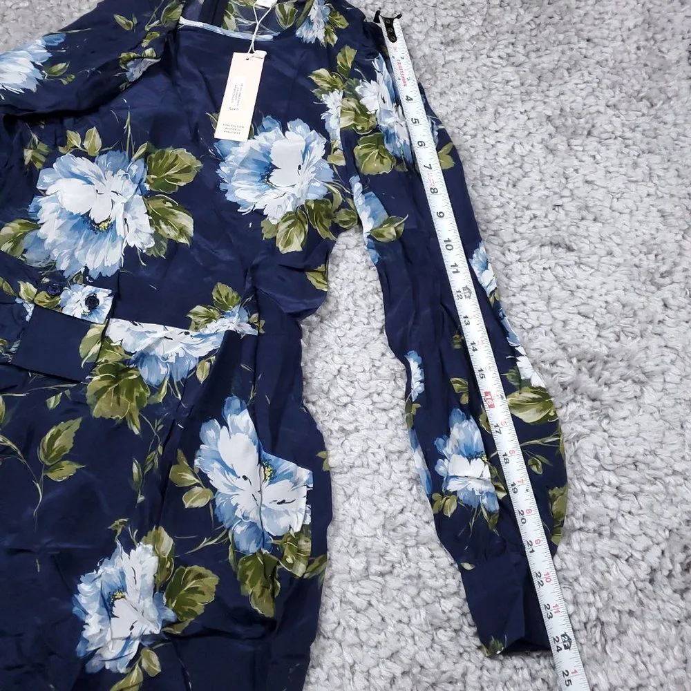Yumi Kim Navy Blue Floral Print Anslie Akita Long Sleeve Mini Dress Size Small - Image 11