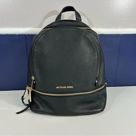 Michael Kors Rhea Medium Pebbled Black Leather Backpack‎ NWOT - Image 2