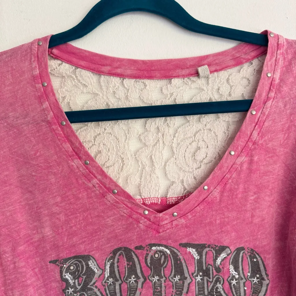 Vintage Y2K Westmoor Mfg Panhandle Slim Cowgirl Lace Pink Henley Western Top S/M Size undefined - Image 3