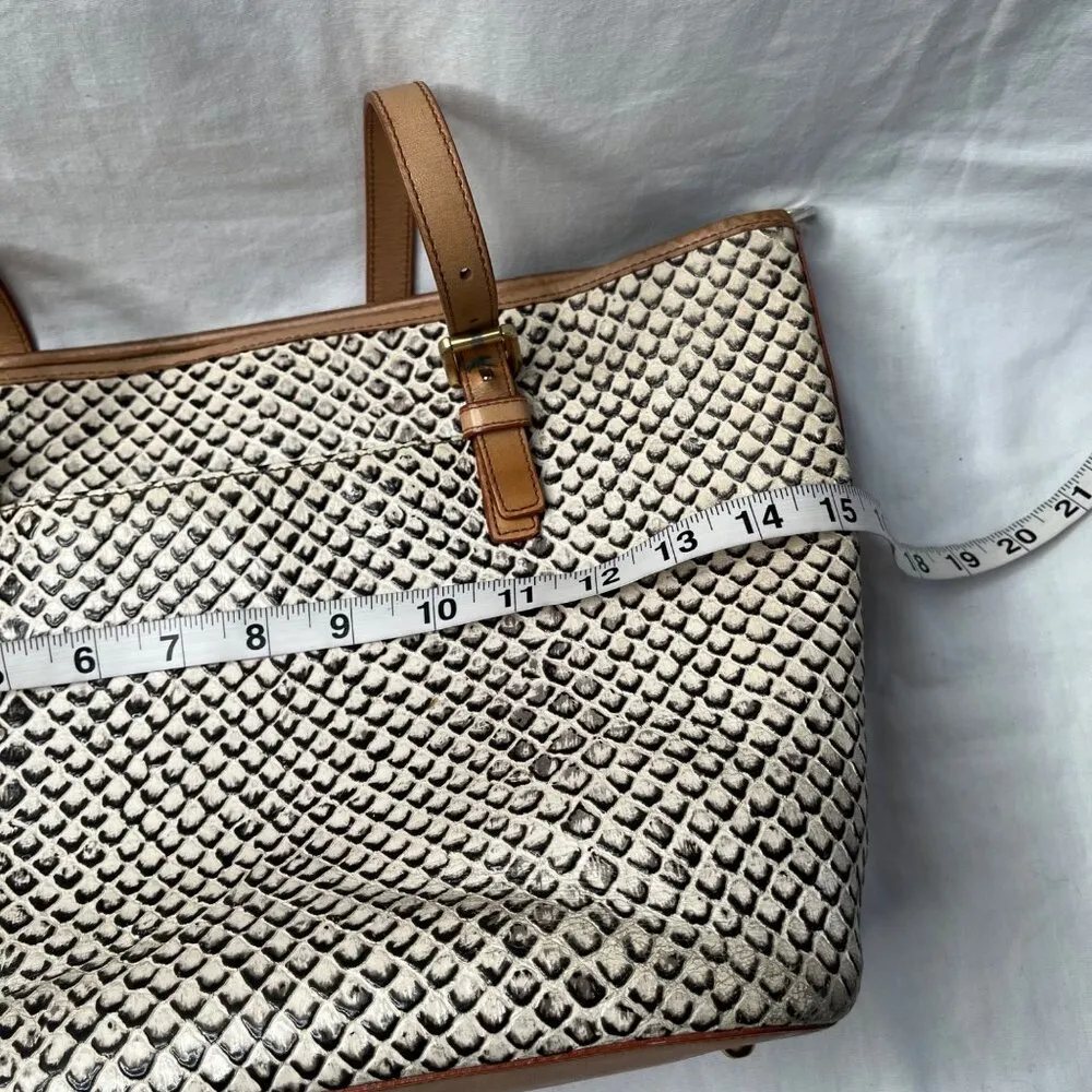 Brahmin Snake Embossed Cream Gray Asher Leather Tote Bag With Tassel Charm - Image 14