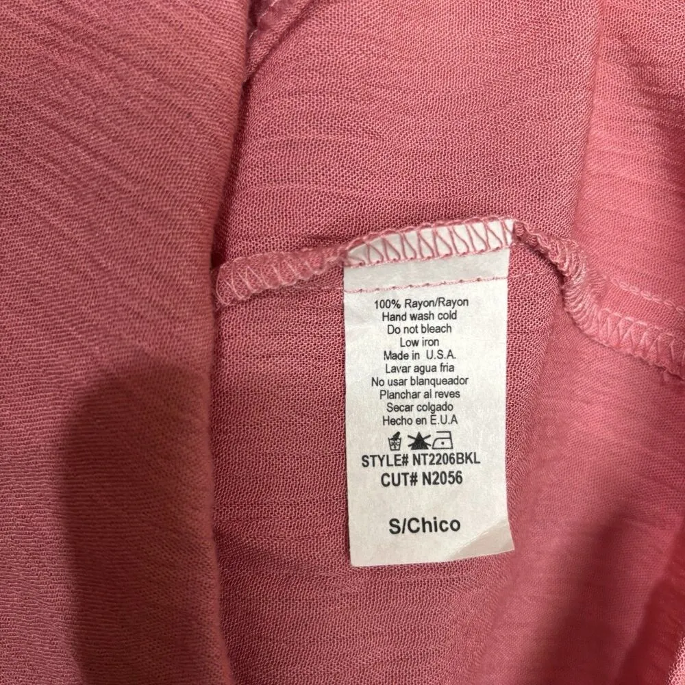 KARLIE Top Womens Small Pink Gauze Button Up Shirt Long Sleeve Blouse - Image 8