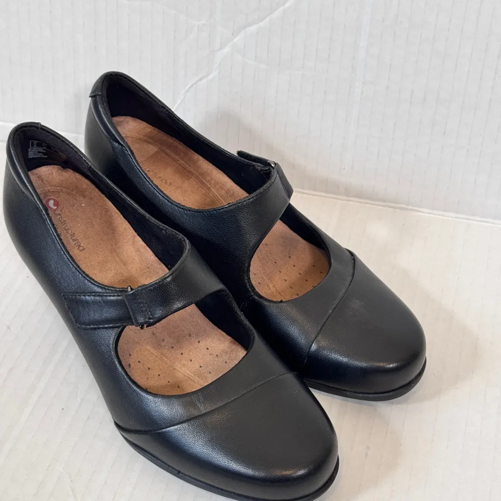 Clarks Black Leather Mary Jane Heels Womens 7.5 Preppy School Girl Shoes Classic - Image 7