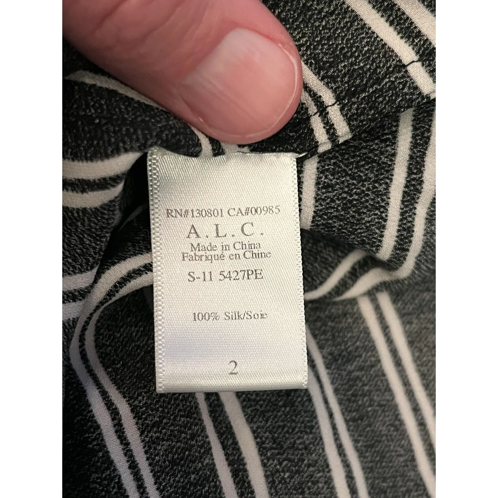 A.L.C. Blouse Womens 2 Black White Striped High Neck Sleeveless Silk Shell Top - Image 6