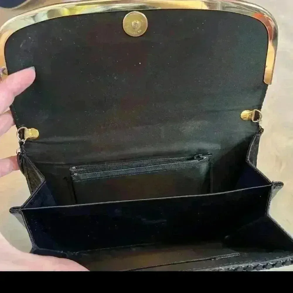 Vintage Enamel Pailette Metal Clutch Purses Bundle of 2 Black - Image 16