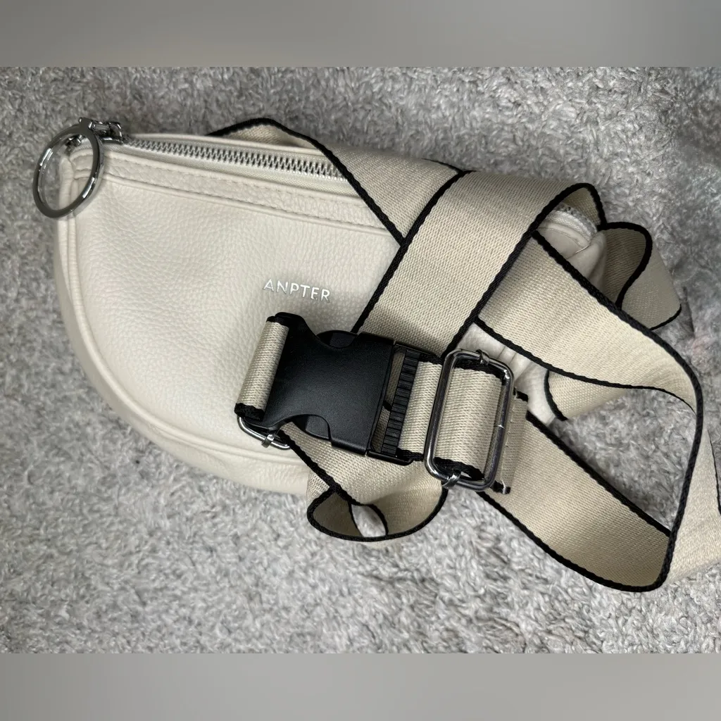 Anpter Cream Faux Leather Crossbody Fanny Pack/Belt Bag - Image 8