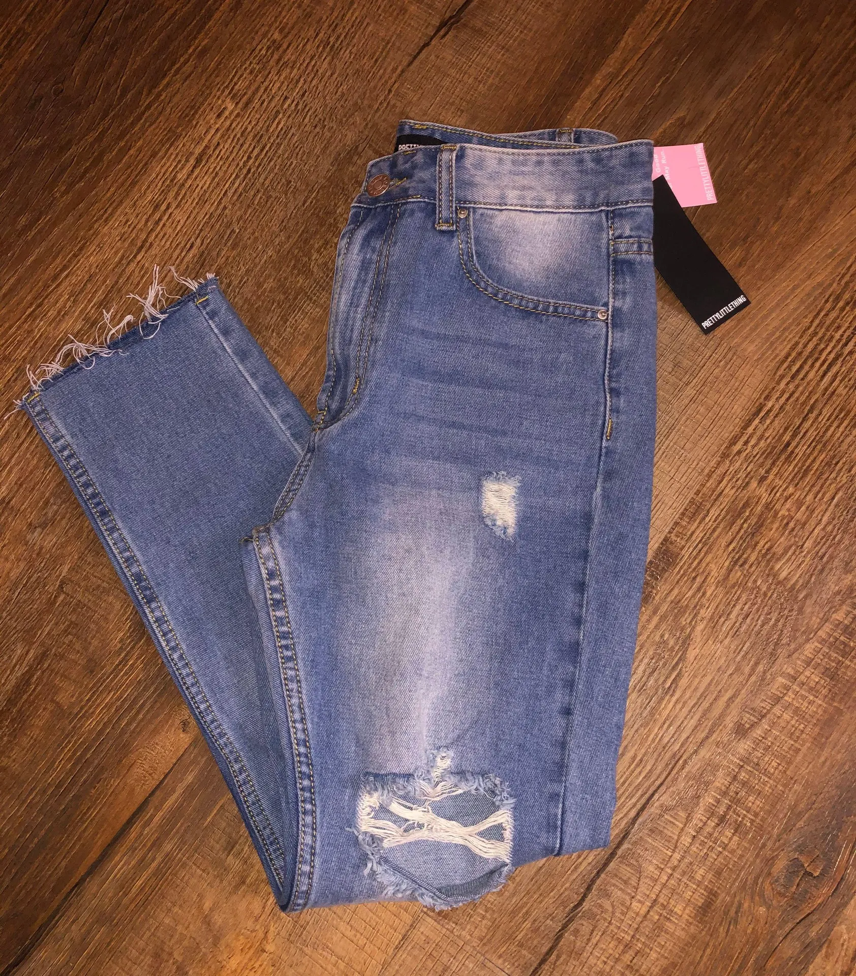 Petite Light Wash Distressed Mom Jeans - Image 4