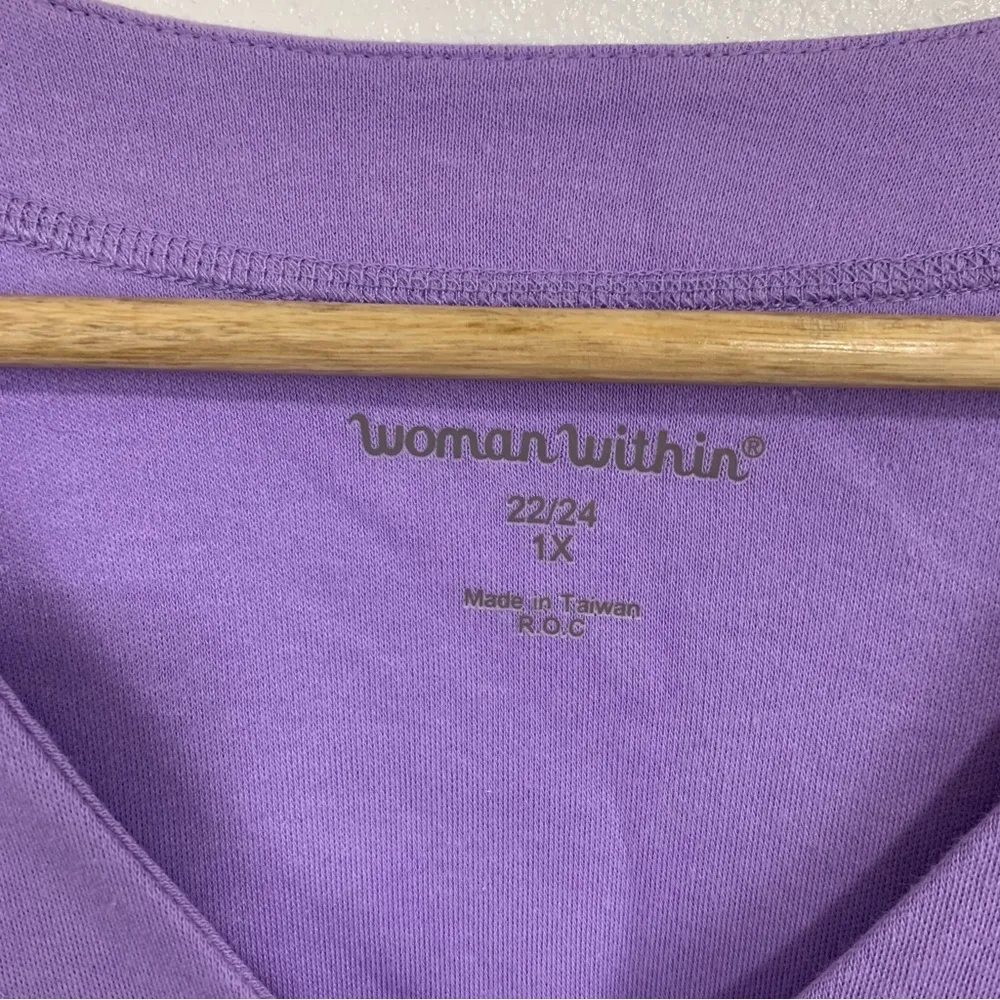 Woman Within Lavender Casual Button Down Oversized T Shirt With Pocket Size 1X - Image 4