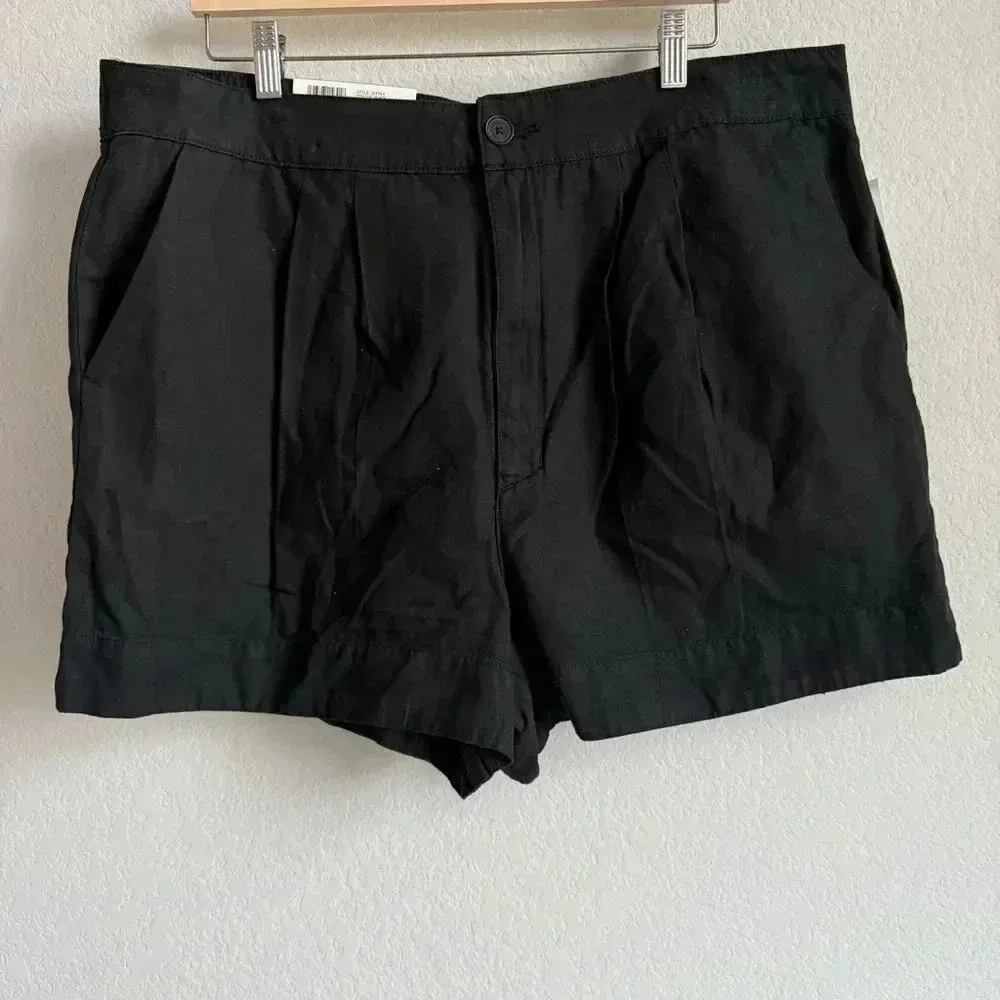 Joie Women's Black High Rise Linen‎ Blend Pleated Casual Preppy Shorts XL NWT - Image 5