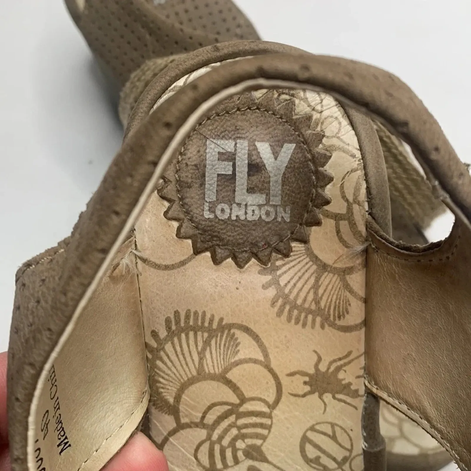 Fly London Yiva Perforated Taupe Lace Up Wedge Sandals S-055 Sz 40 EU / 9-9.5 US - Image 3