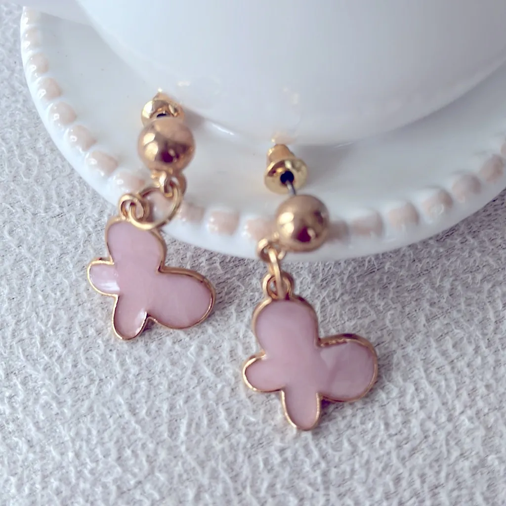 Pink butterfly dangle earrings - Image 3