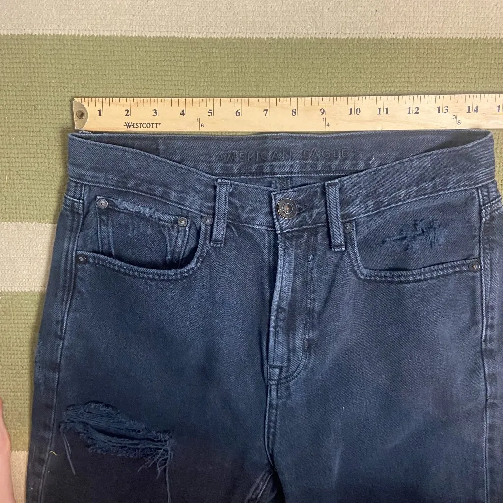 American Eagle Size 2 Jeans 90's Slim Boyfriend Black Denim Distressed High Rise - Image 8