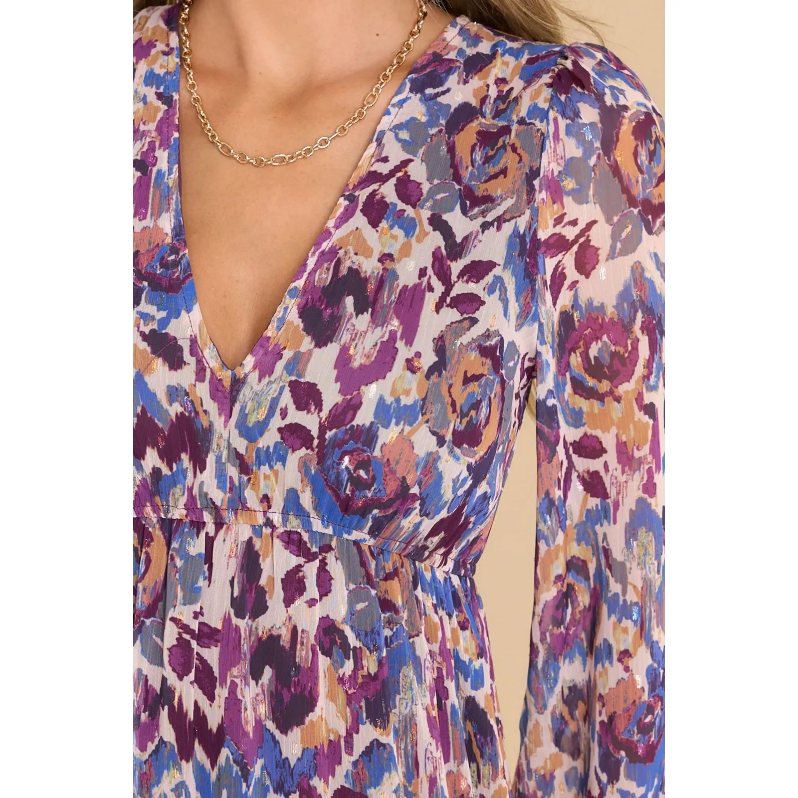 Meet Me in Santorini Tula Boho Purple Floral Maxi Dress Long Sleeve Size Medium - Image 2