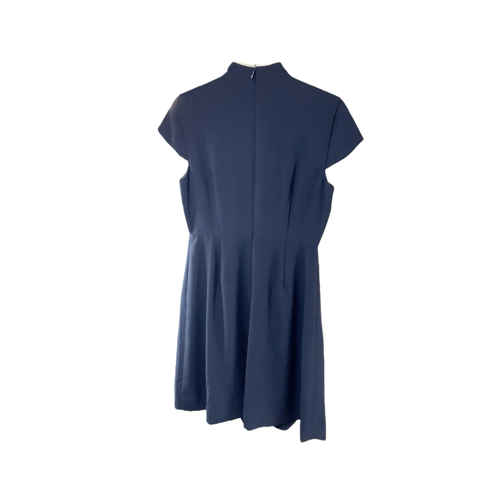 J CREW Navy Blue Tie Neck Crepe Dress Size P8 A-Line Sleeve Workwear NWT‎ - Image 7