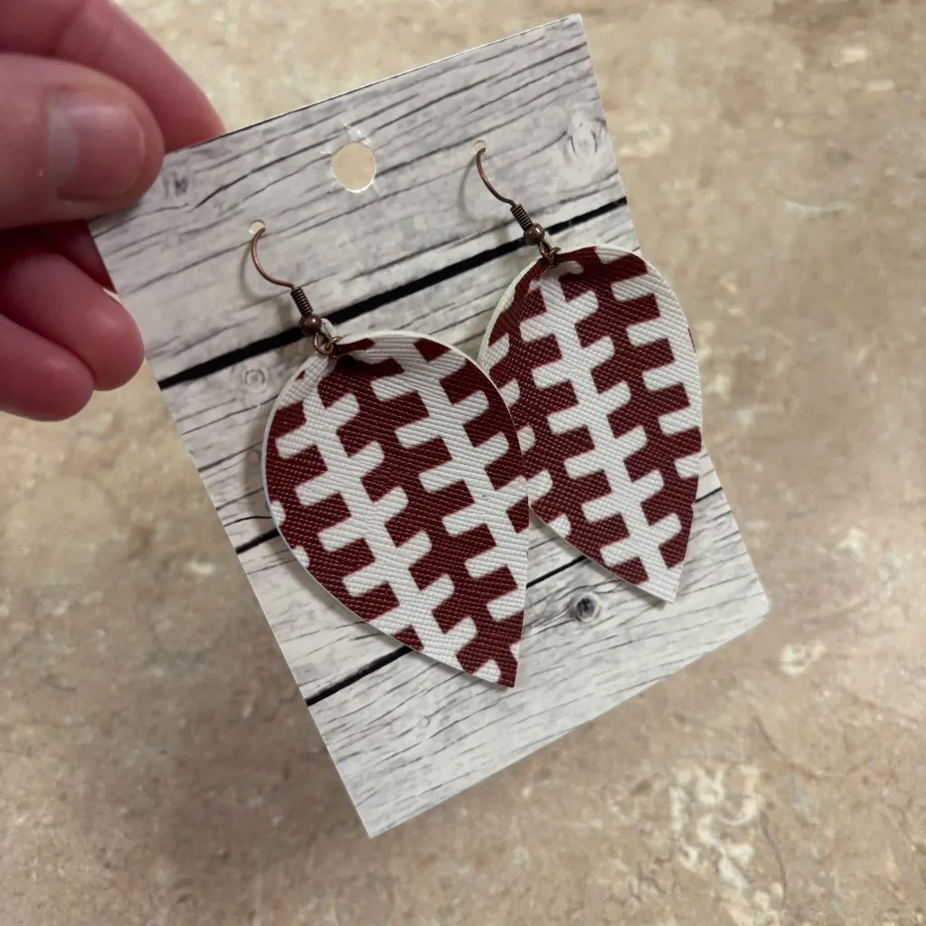 Handmade Faux Leather Football Tear Drop Earrings NEW - Image 2