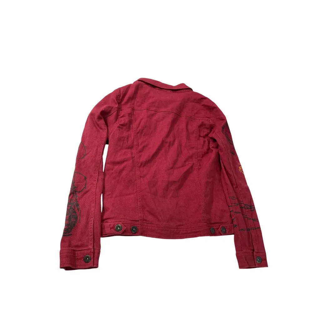 Black Pike Womens Red Denim embroided graphic jacket size M SKU 9178 Size M - Image 10