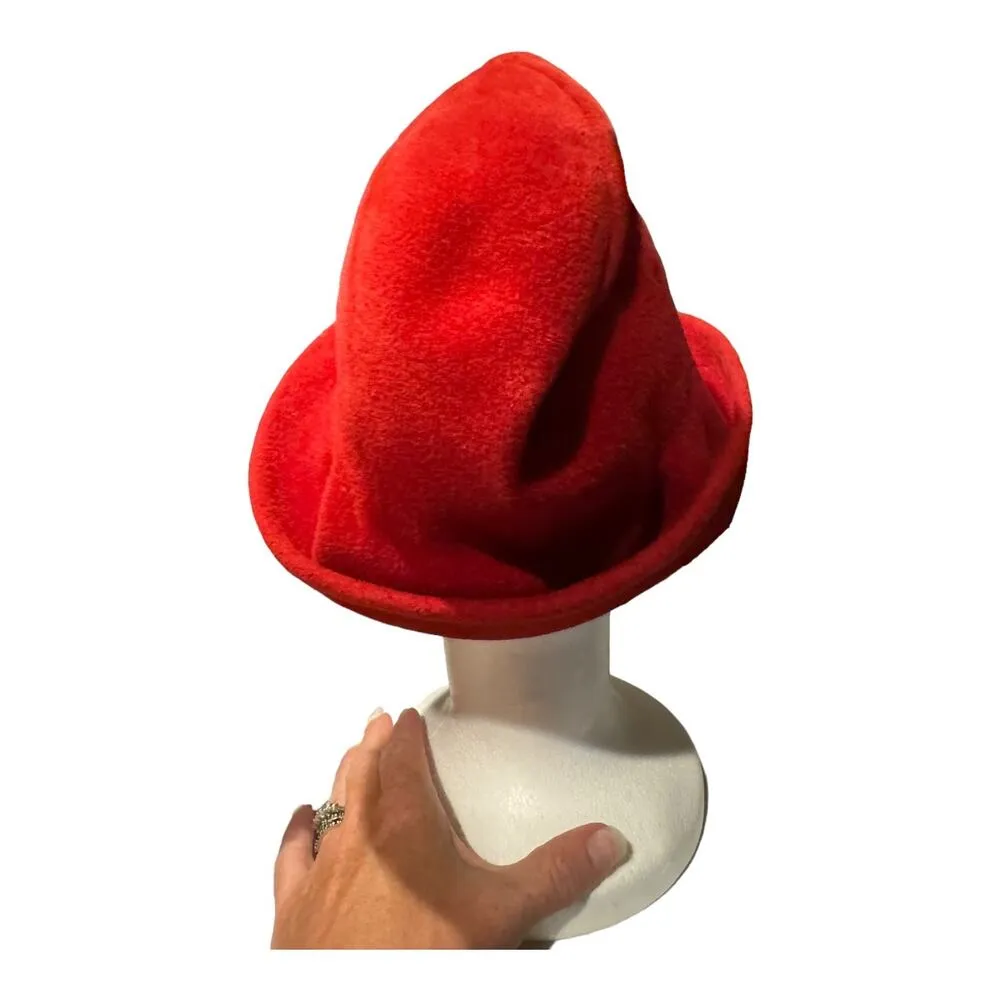1960's American Vintage Emme Boutique Red Wool Hat, Feathers, fold over size S-M - Image 7