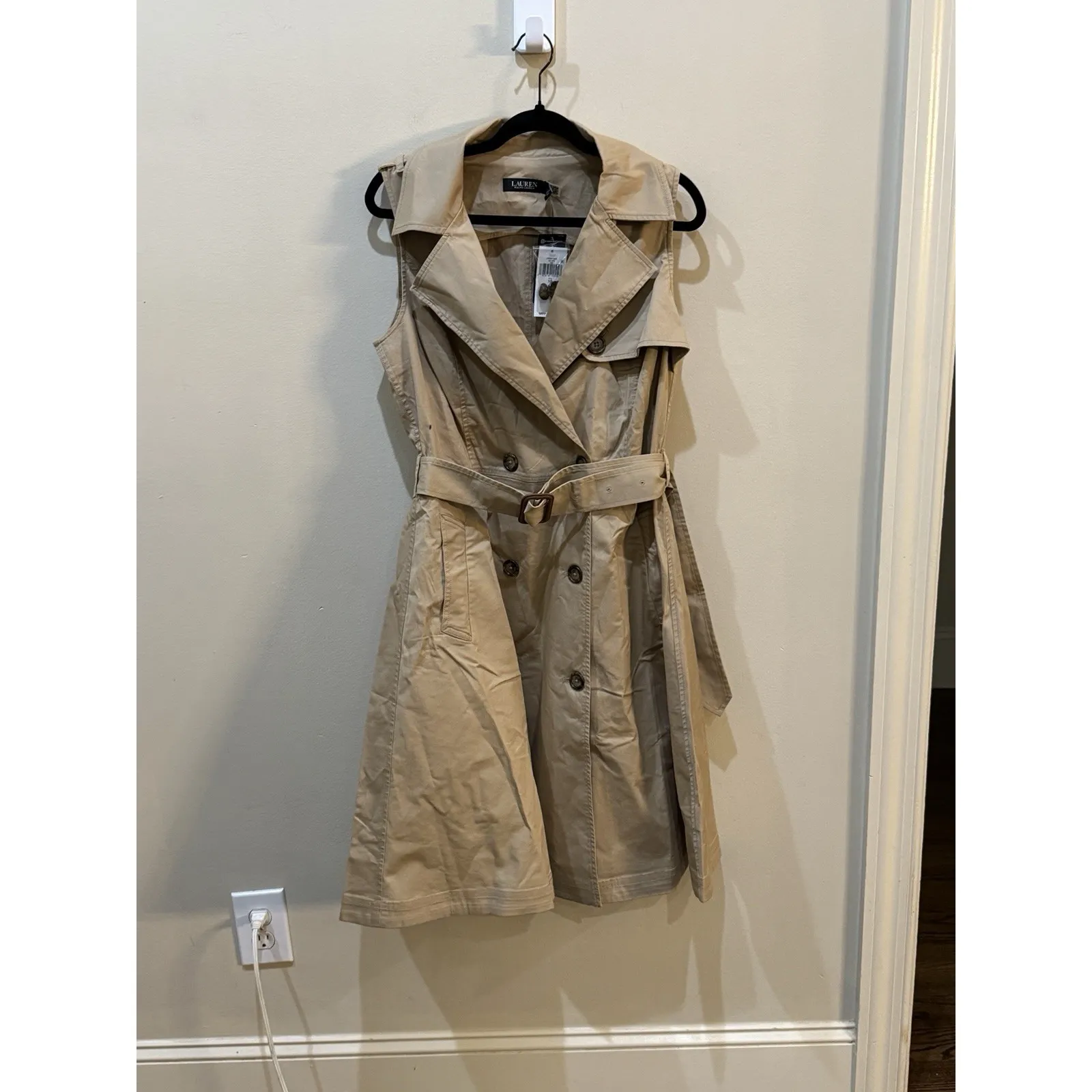 Lauren Ralph Lauren Double-Breasted Tan Belted Safari Dress Size 16‎ Trench Coat - Image 5