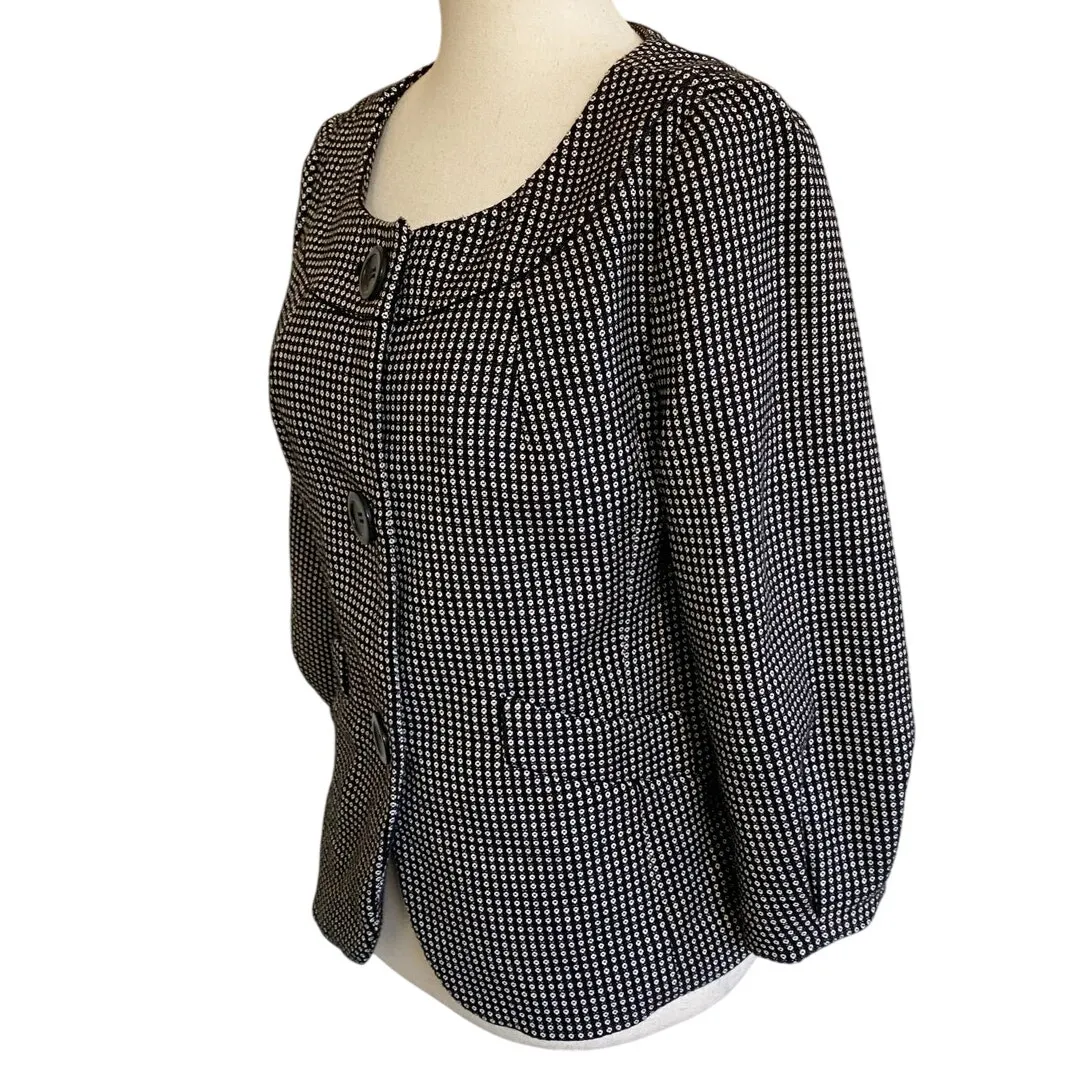 Ann Taylor Black White Dot Suit Blazer 3 Button Puff‎ Sleeve Jacket - 4 - Image 5