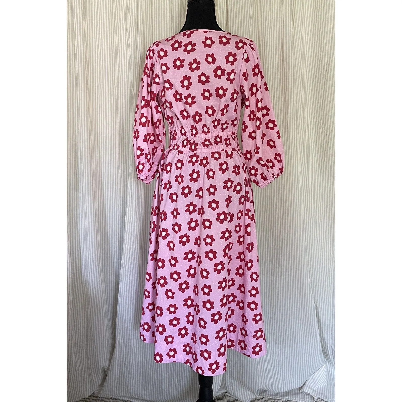 Kitri Womens Dress Size 4 Pink Red Floral Print Cotton Puff Sleeve Smocked Waist - Image 3