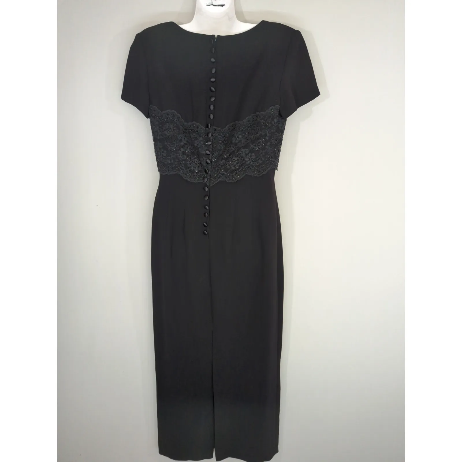 Donna Morgan Lacey Full Length Column Gown - Size 8 - Black Formal Wedding Gala - Image 5