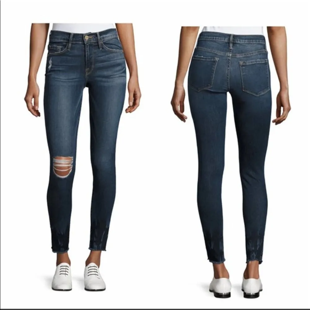 Frame Denim Le Skinny de Jeanne Crop Raw-Edge Jean Busted Knee Faded Thorpe 28 - Image 2