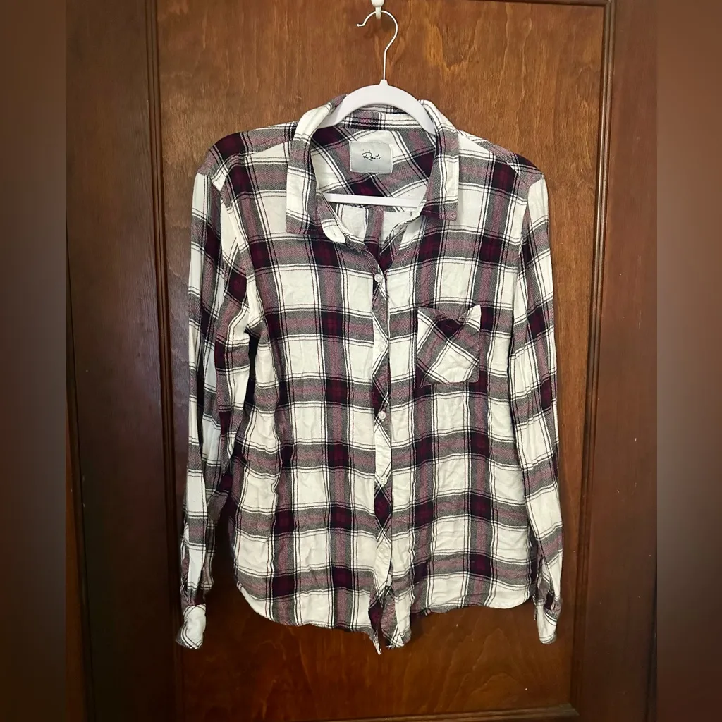 Rails Hunter Button-front Plaid Top In Plum Navy White - Image 2