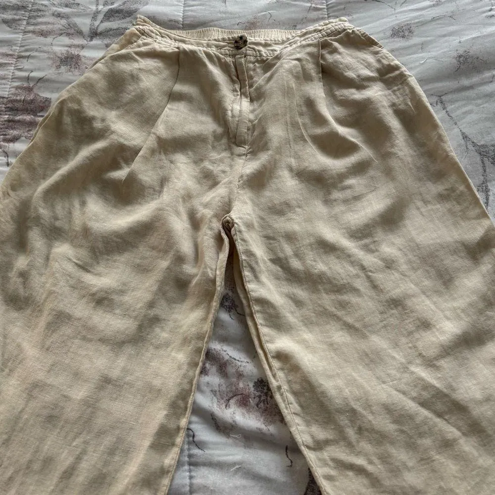 Filosofia Ella 100% linen beige high rise cropped pants, size XS Made in USA - Image 15